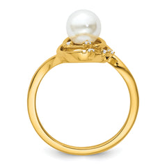 14K Polished 1/20 carat Diamond and White Freshwater Cultured Pearl Ovals Size 7 Ring