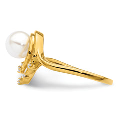 14K Polished 1/20 carat Diamond and White Freshwater Cultured Pearl Ovals Size 7 Ring