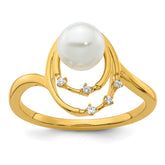 14K Polished 1/20 carat Diamond and White Freshwater Cultured Pearl Ovals Size 7 Ring