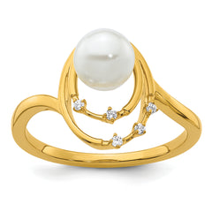 14K Polished 1/20 carat Diamond and White Freshwater Cultured Pearl Ovals Size 7 Ring