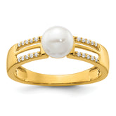 14K Polished 1/15 carat Diamond and White Freshwater Cultured Pearl Size 7 Ring