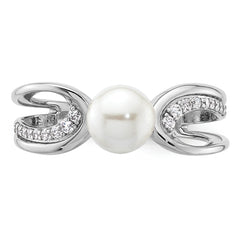 14K White Gold Polished 1/8 carat Diamond and White Freshwater Cultured Pearl Size 7 Ring
