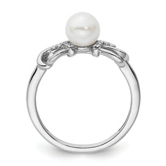 14K White Gold Polished Diamond and Pearl Fashion Ring