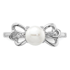 14K White Gold Polished Diamond and Pearl Fashion Ring