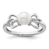 14K White Gold Polished Diamond and Pearl Fashion Ring