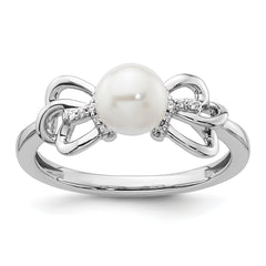 14K White Gold Polished Diamond and Pearl Fashion Ring