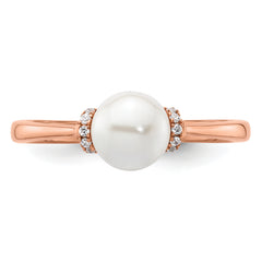 14K Rose Gold Polished 1/15 carat Diamond and White Freshwater Cultured Pearl Size 7 Ring