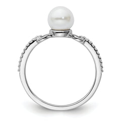 14K White Gold Polished Diamond and Pearl Fashion Ring