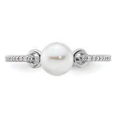14K White Gold Polished Diamond and Pearl Fashion Ring