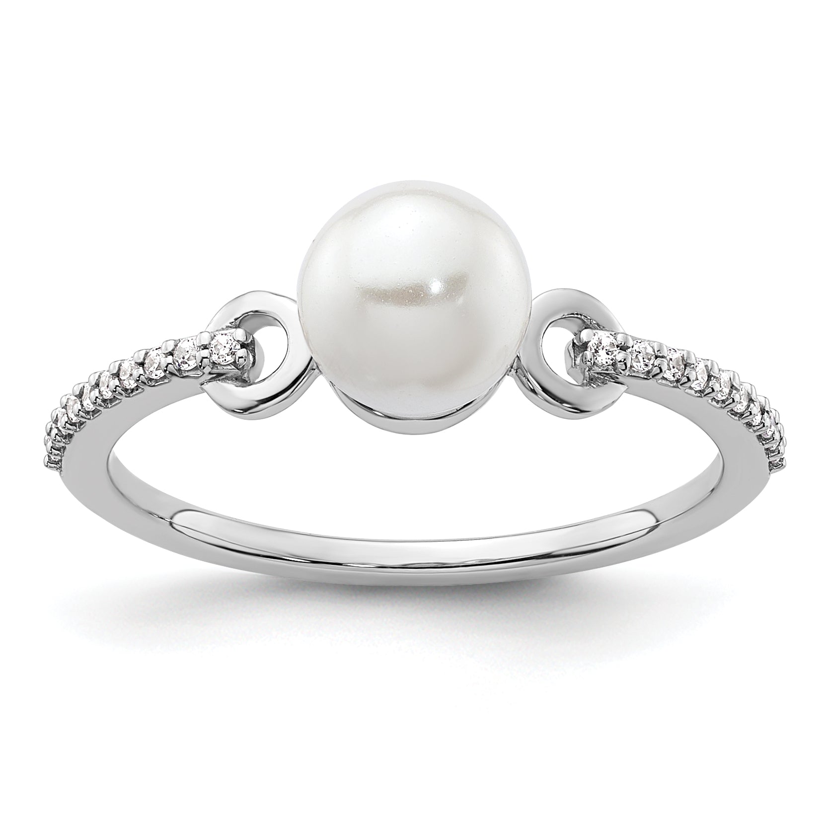 14K White Gold Polished Diamond and Pearl Fashion Ring
