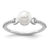 14K White Gold Polished Diamond and Pearl Fashion Ring