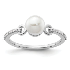 14K White Gold Polished Diamond and Pearl Fashion Ring