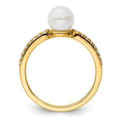 14K Polished Diamond and Pearl Fashion Ring
