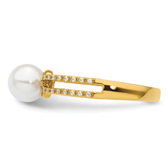 14K Polished Diamond and Pearl Fashion Ring