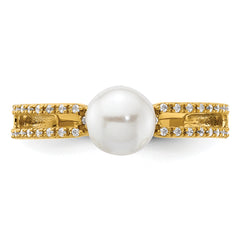 14K Polished Diamond and Pearl Fashion Ring