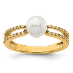 14K Polished Diamond and Pearl Fashion Ring