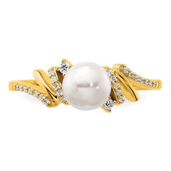 14K Polished 1/10 carat Diamond and White Freshwater Cultured Pearl Size 7 Ring