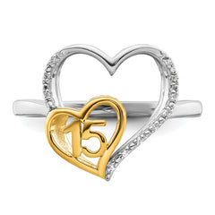 14K Two-tone Polished Diamond Quinceanera Heart Ring