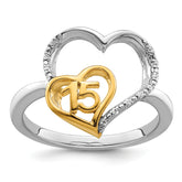 14K Two-tone Polished Diamond Quinceanera Heart Ring