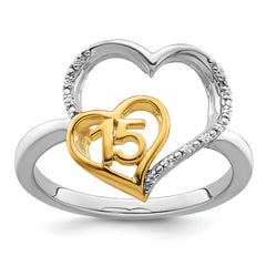 14K Two-tone Polished Diamond Quinceanera Heart Ring