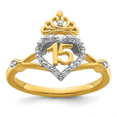 14K Two-tone Polished Diamond Quinceanera Heart/Crown Ring