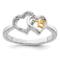 14K Two-tone Polished Diamond Quinceanera Double Heart Ring