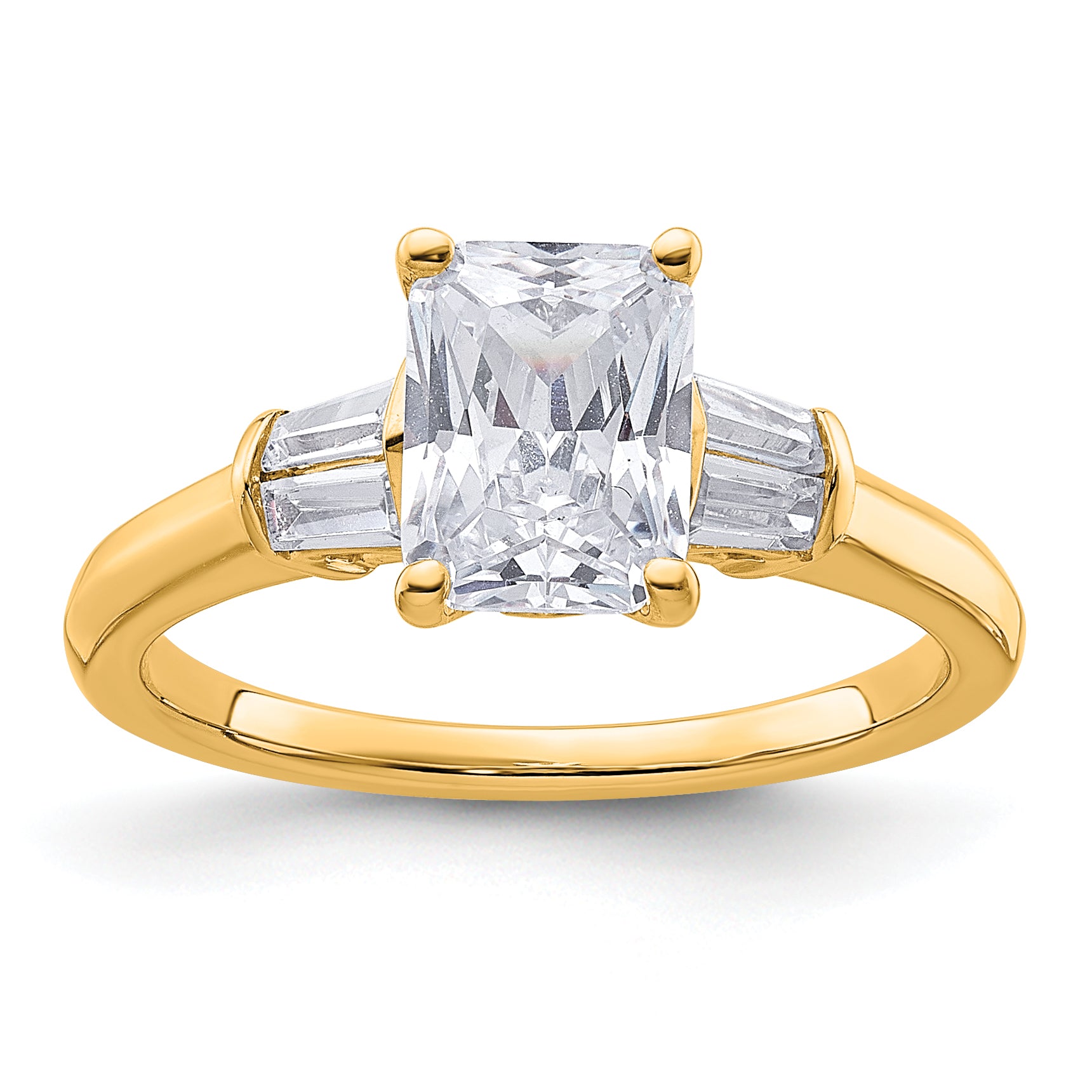 14k 1 7/8 carat Certified Lab Grown Diamond VS+ F+ Radiant with Tapered Baguette Complete Three Stone Engagement Ring