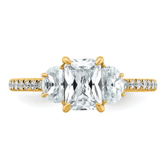 14k 1 5/8 carat Certified Lab Grown Diamond VS+ F+ Radiant with Half Moon Complete Three Stone Engagement Ring