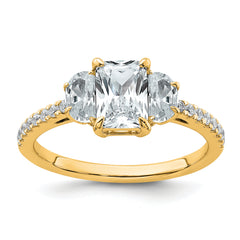 14k 1 5/8 carat Certified Lab Grown Diamond VS+ F+ Radiant with Half Moon Complete Three Stone Engagement Ring