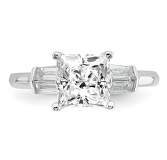 14k White Gold 1/2 carat Lab Grown Diamond VS+ F+ 1 1/2 carat Center Princess Semi Mount Three Stone Engagement Ring