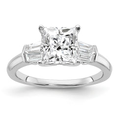 14k White Gold 1/2 carat Lab Grown Diamond VS+ F+ 1 1/2 carat Center Princess Semi Mount Three Stone Engagement Ring
