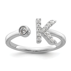 14k White Gold 1/5 carat Lab Grown Diamond VS/SI+ G+ Initial K Adjustable Ring