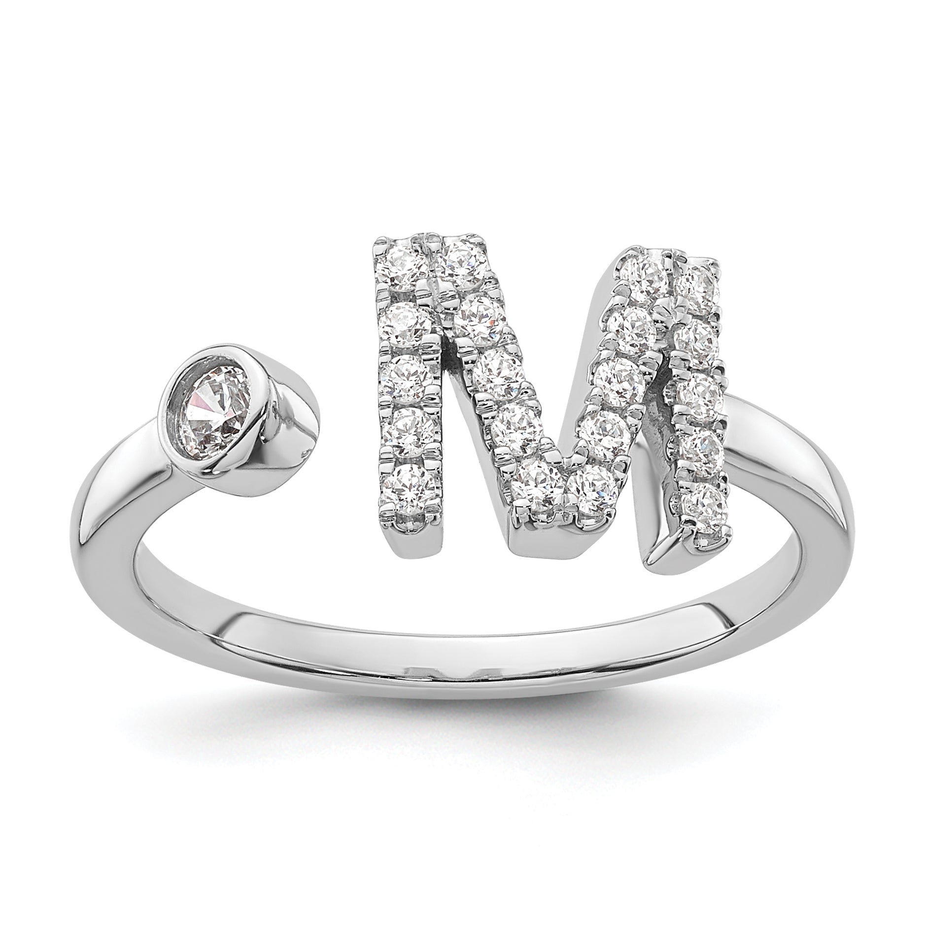 14k White Gold 1/4 carat Lab Grown Diamond VS/SI+ G+ Initial M Adjustable Ring