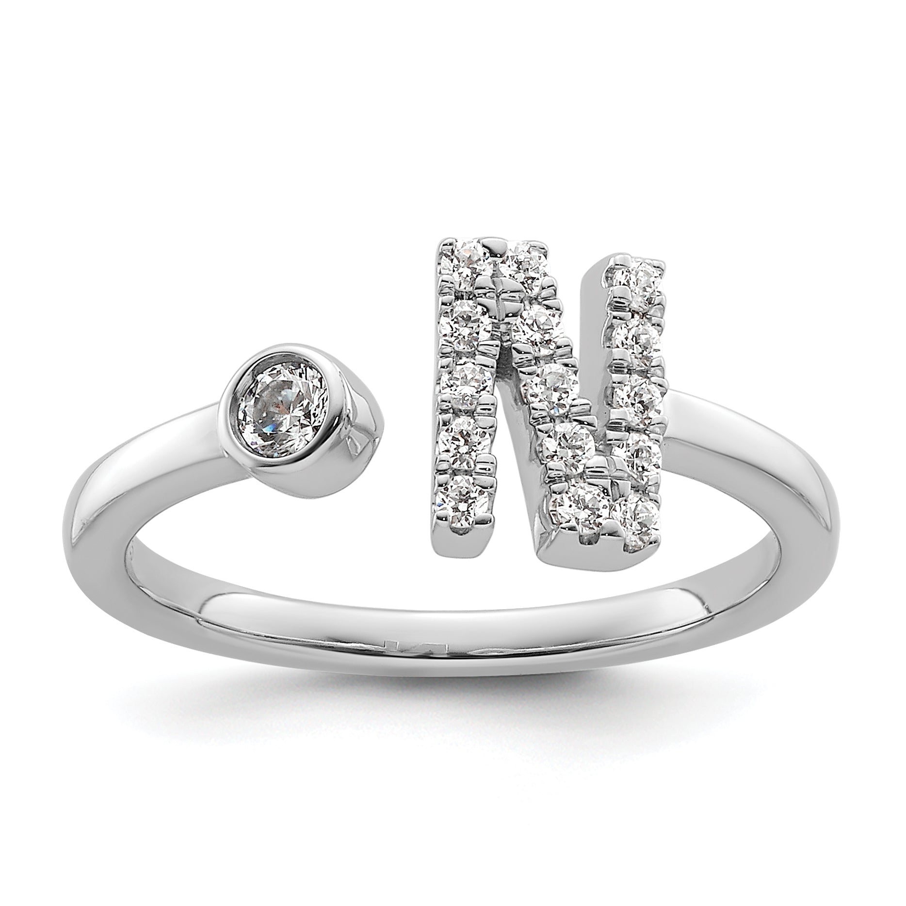 14k White Gold 1/5 carat Lab Grown Diamond VS/SI+ G+ Initial N Adjustable Ring