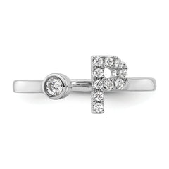 14k White Gold 1/6 carat Lab Grown Diamond VS/SI+ G+ Initial P Adjustable Ring