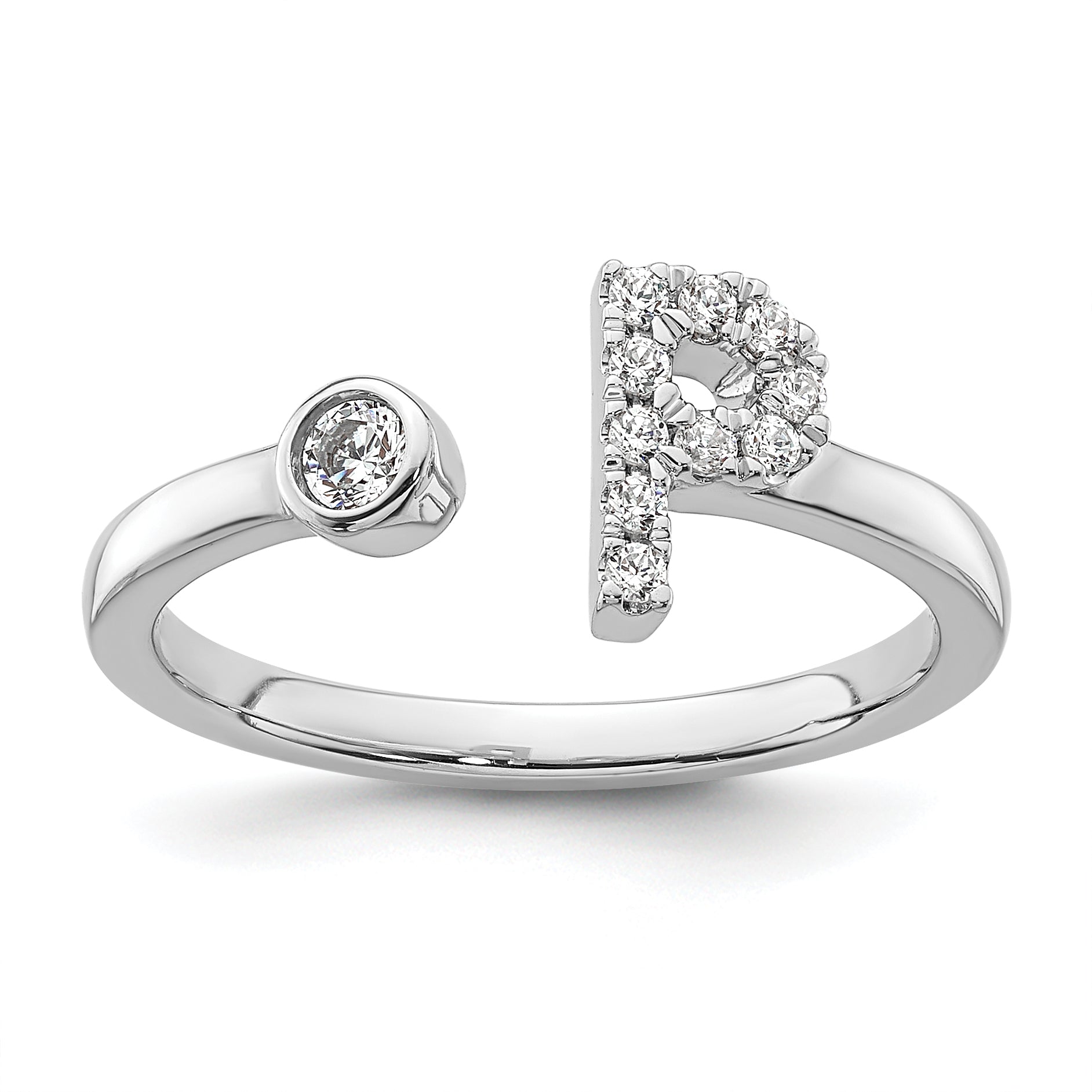 14k White Gold 1/6 carat Lab Grown Diamond VS/SI+ G+ Initial P Adjustable Ring