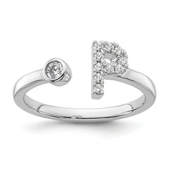14k White Gold 1/6 carat Lab Grown Diamond VS/SI+ G+ Initial P Adjustable Ring