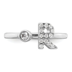 14k White Gold 1/5 carat Lab Grown Diamond VS/SI+ G+ Initial R Adjustable Ring