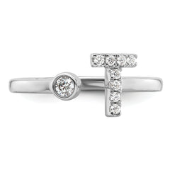 14k White Gold 1/6 carat Lab Grown Diamond VS/SI+ G+ Initial T Adjustable Ring