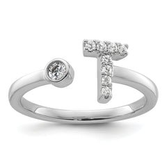 14k White Gold 1/6 carat Lab Grown Diamond VS/SI+ G+ Initial T Adjustable Ring