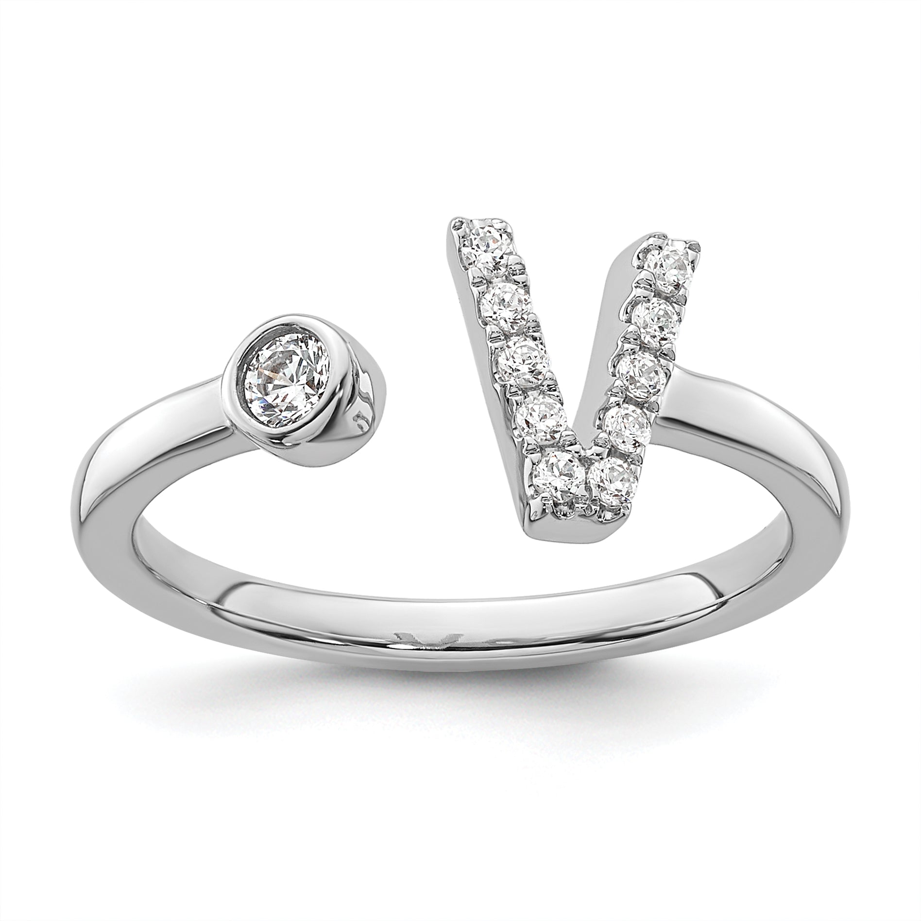 14k White Gold 1/6 carat Lab Grown Diamond VS/SI+ G+ Initial V Adjustable Ring