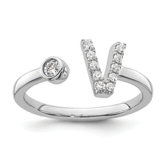 14k White Gold 1/6 carat Lab Grown Diamond VS/SI+ G+ Initial V Adjustable Ring