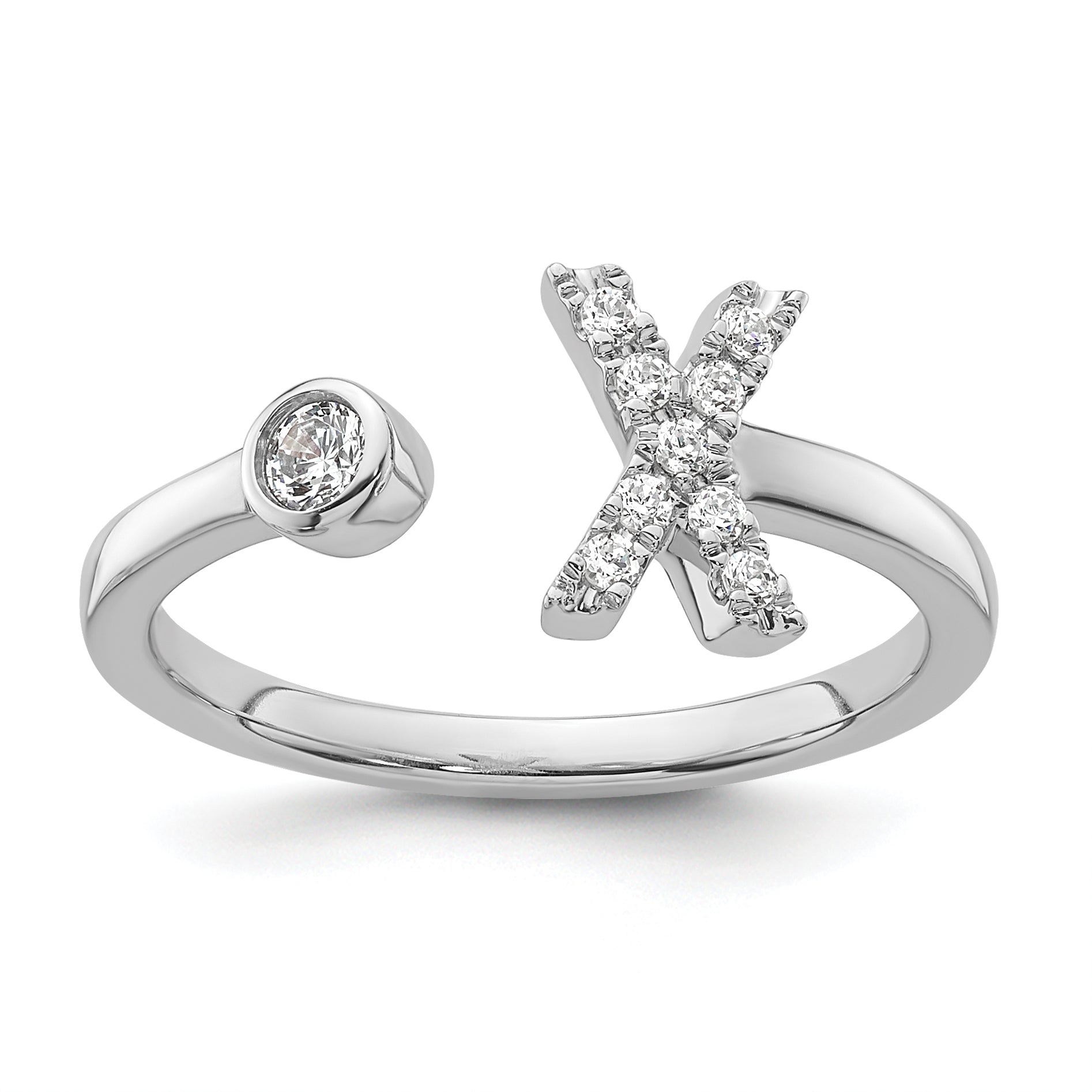 14k White Gold 1/6 carat Lab Grown Diamond VS/SI+ G+ Initial X Adjustable Ring
