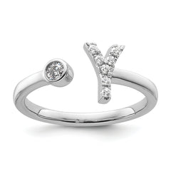 14k White Gold 1/8 carat Lab Grown Diamond VS/SI+ G+ Initial Y Adjustable Ring