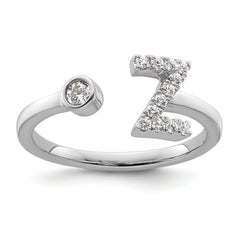 14k White Gold 1/5 carat Lab Grown Diamond VS/SI+ G+ Initial Z Adjustable Ring