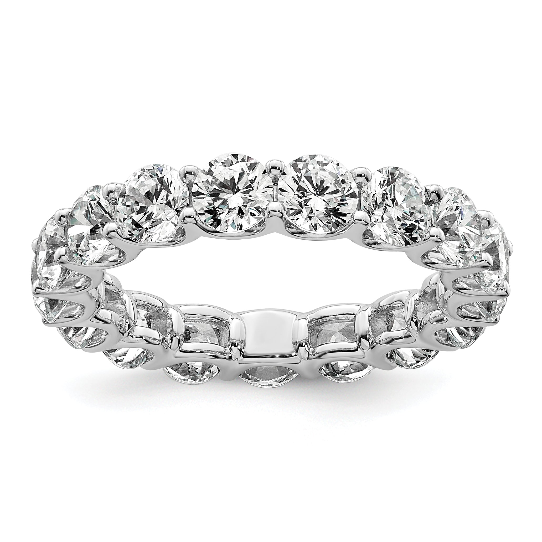 14k White Gold 3 7/8 carat Lab Grown Diamond VS+ F+ Round Complete Prong Set Size 7 Eternity Band