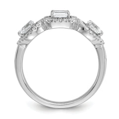 14k White Gold 5/8 carat Lab Grown Diamond VS/SI+ G+ Three Stone Emerald and Pear Complete Engagement Ring