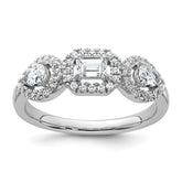 14k White Gold 5/8 carat Lab Grown Diamond VS/SI+ G+ Three Stone Emerald and Pear Complete Engagement Ring