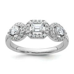14k White Gold 5/8 carat Lab Grown Diamond VS/SI+ G+ Three Stone Emerald and Pear Complete Engagement Ring