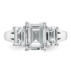 14k White Gold 3 1/3 carat Lab Grown Diamond VS+ F+ Emerald Complete Three Stone Engagement Ring